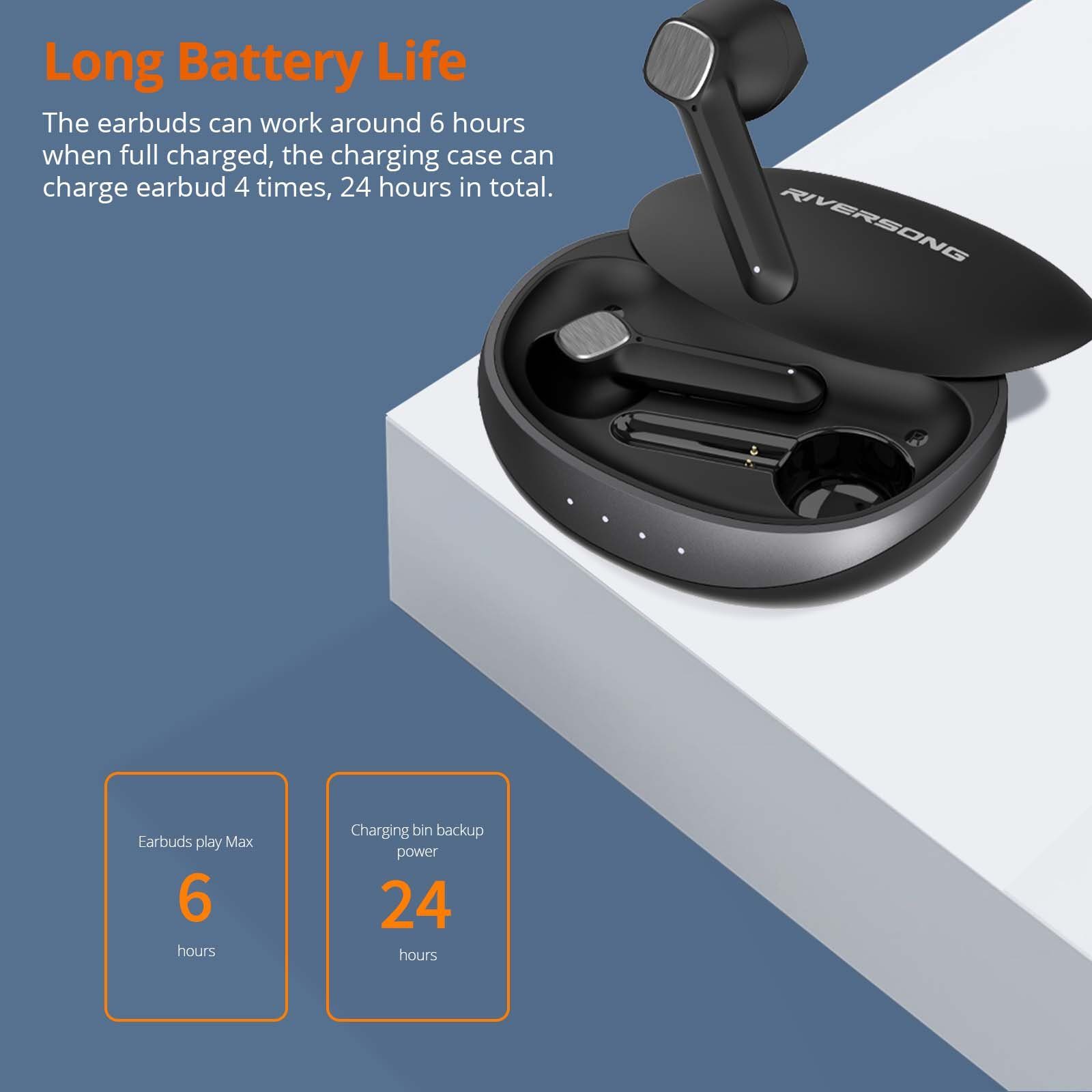 RIVERSONG Joypro M1 Earbuds wireless In-Ear-Kopfhörer (Bluetooth, Ohrhörer, Headphone, Earbuds, HD Sound, bis zu 24 Stunden Musikgenuß)