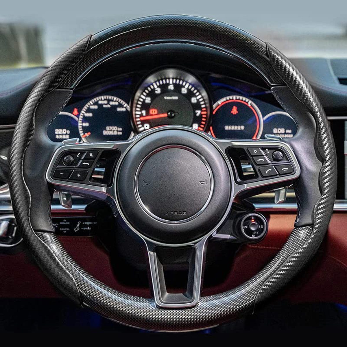 götäzer Lenkradbezug Auto-Lenkradabdeckung mit Kohlefaser-Textur, GM-Lenkradabdeckung, Enge Passform, nicht leicht zu verformen, leicht zu reinigen