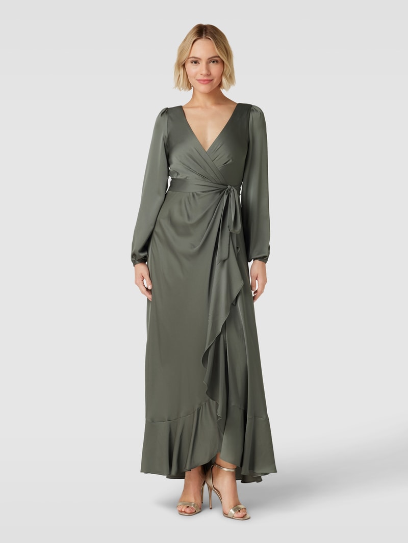 Abendkleid mit V-Ausschnitt in olivgrün