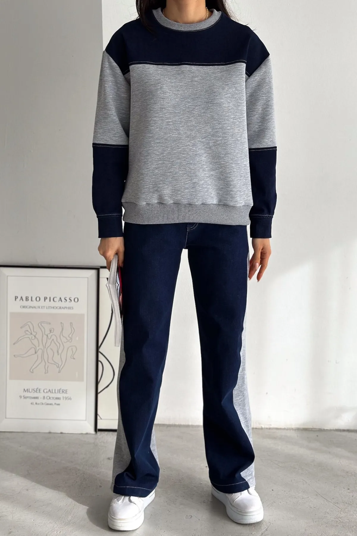 FEMELLE  Set aus Oberteil und Hose aus Denim mit elastischem Bund