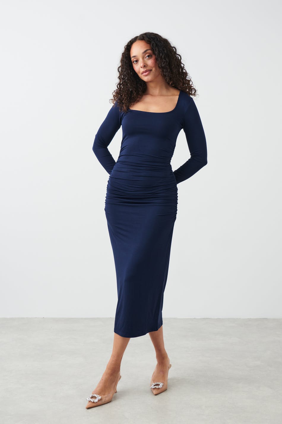 Soft touch ruched midi dress