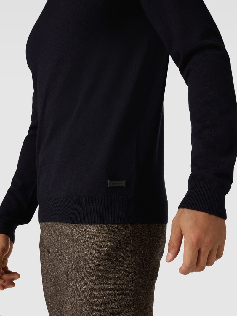 Strickpullover aus Wolle mit Rundhalsausschnitt in marineblau