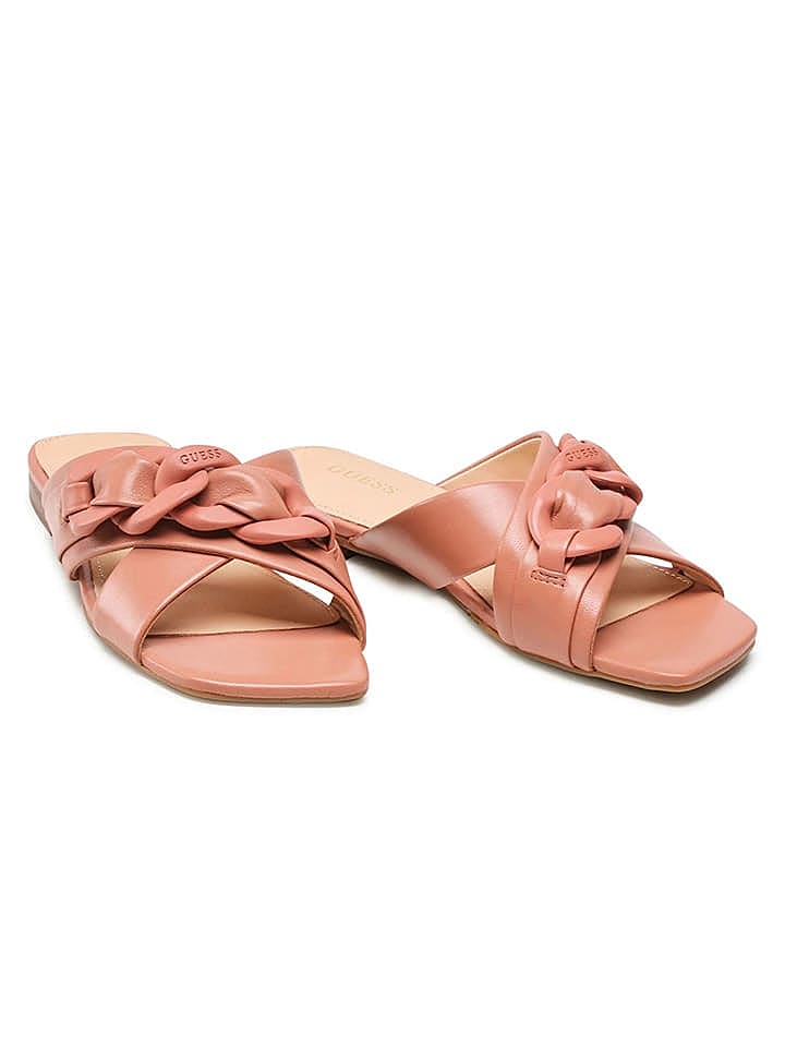 Guess Shoes Leder-Pantoletten in Lachs günstig kaufen 38