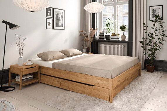 byoak Massivholzbett TWIG 3 ohne Kopfteil 200x200 aus Wildeiche Naturgeölt
