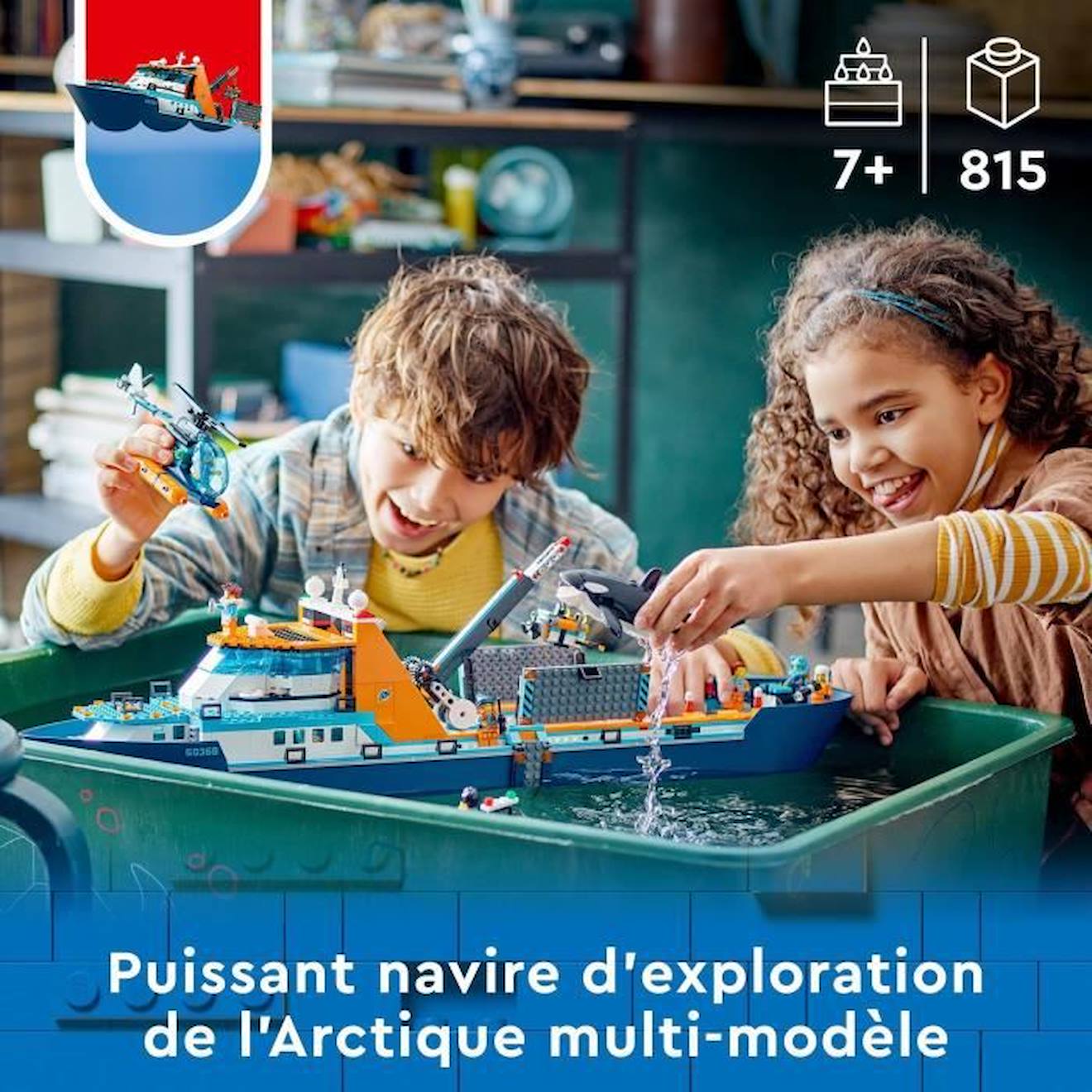 LEGO® City 60368 Le Navire d’Exploration Arctique, Jouet de Grand Bateau Flottant, Cadeau Enfants bleu