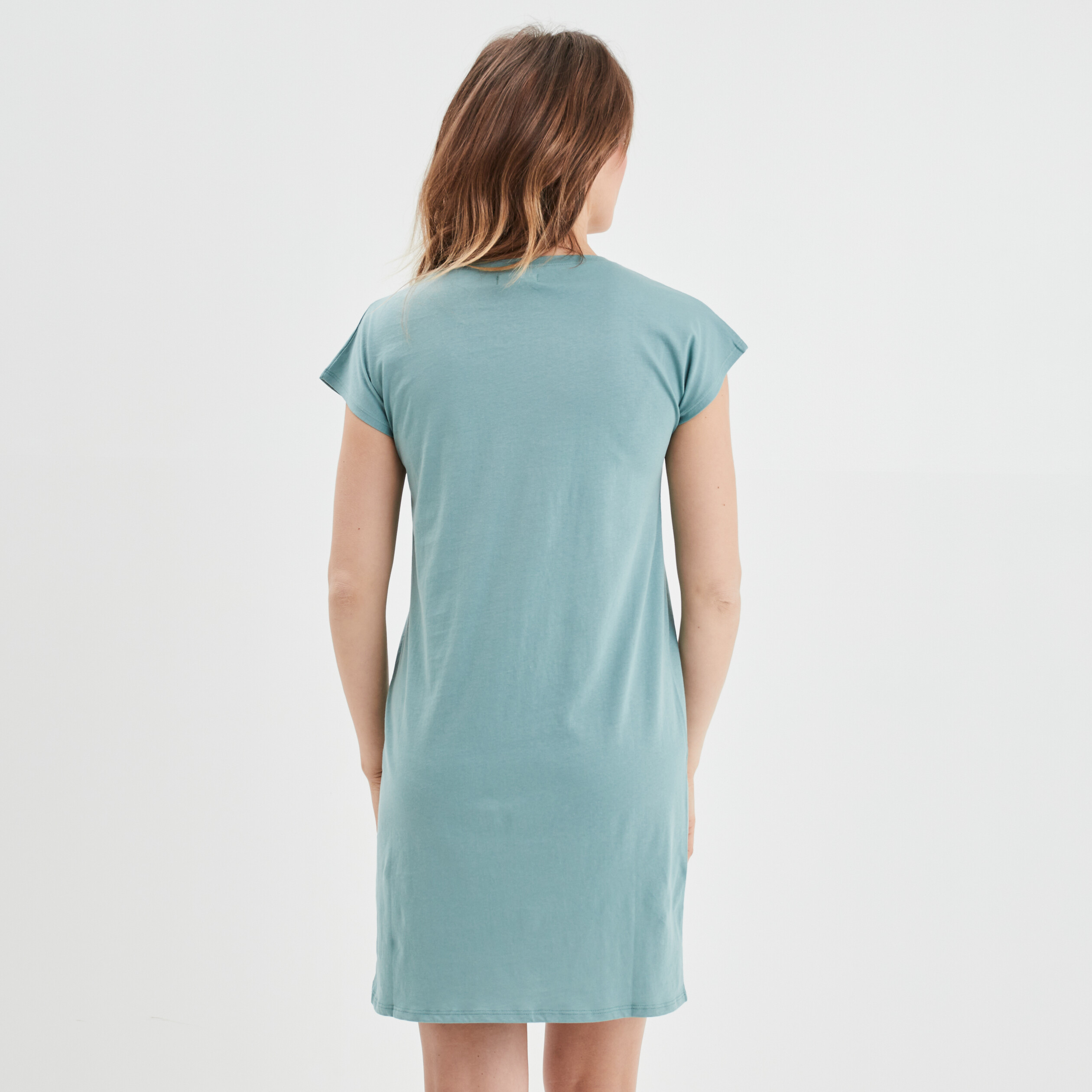 Chemise de nuit manches courtes coton bleu gris femme | La Halle