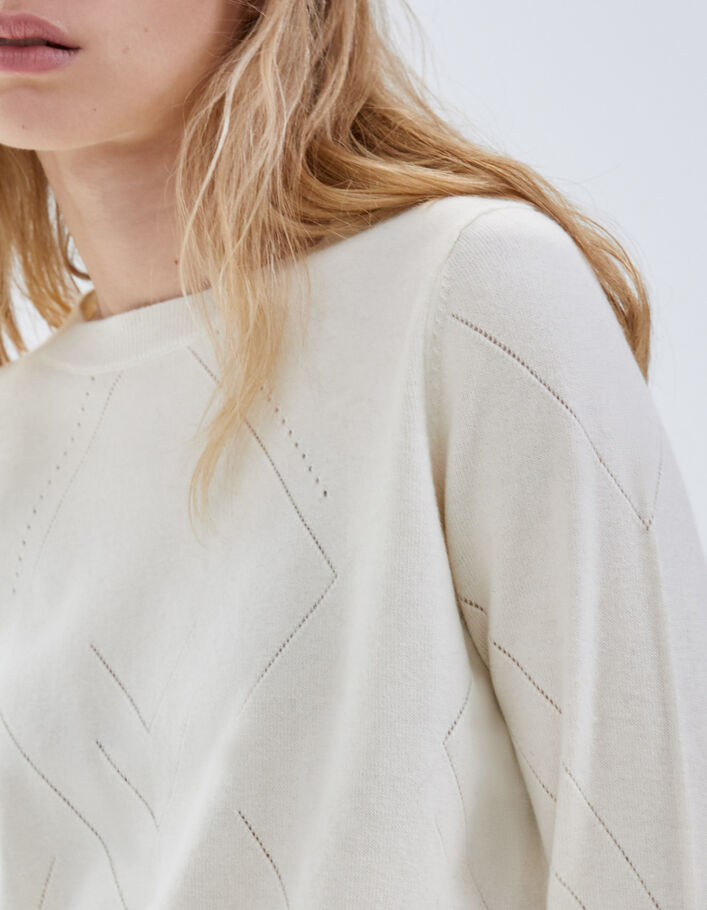 Pull écru tricot avec ajourés Femme
