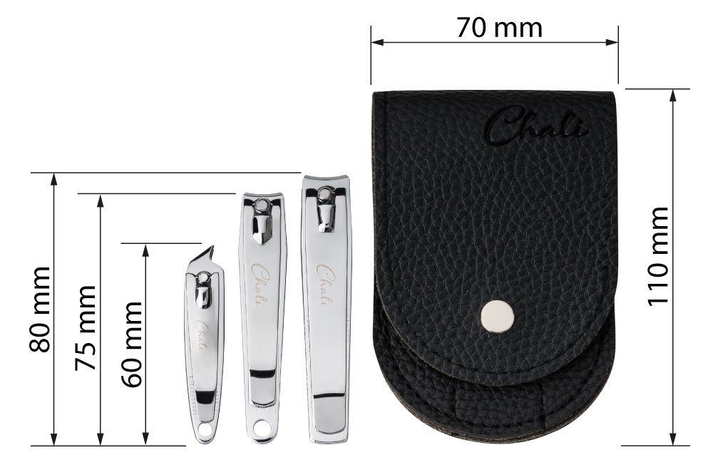 Chali Maniküre-Pediküre-Set Nagelknipser Set 3-tlg. mit Etui, Edelstahl Nagelzwicker 8cm 7,5cm 6cm, 3-tlg., Nagelknipser 8cm, Nagelknipser 7,5cm, Nagelknipser 6cm