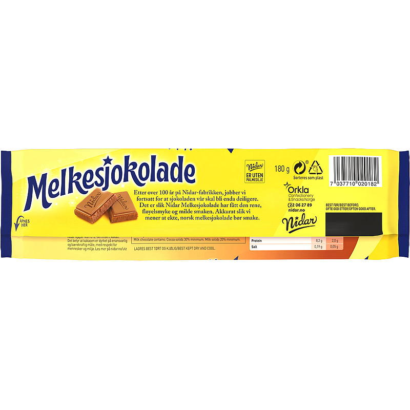 Nidar Melkesjokolade storplate 180 g Nidar