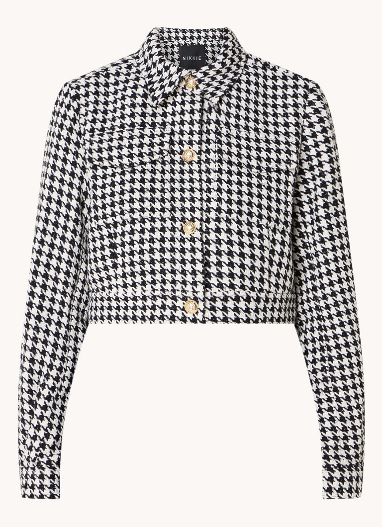 Jachetă cropped Houndstooth NIKKIE Enon din amestec de lână