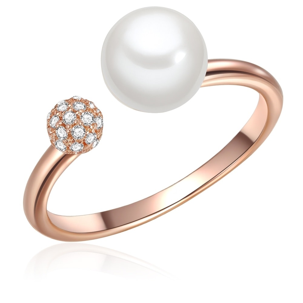 Valero Pearls Bague Argent sterling Oxyde de zirconium (CZ) Perle de culture d'eau douce en Or  Bague