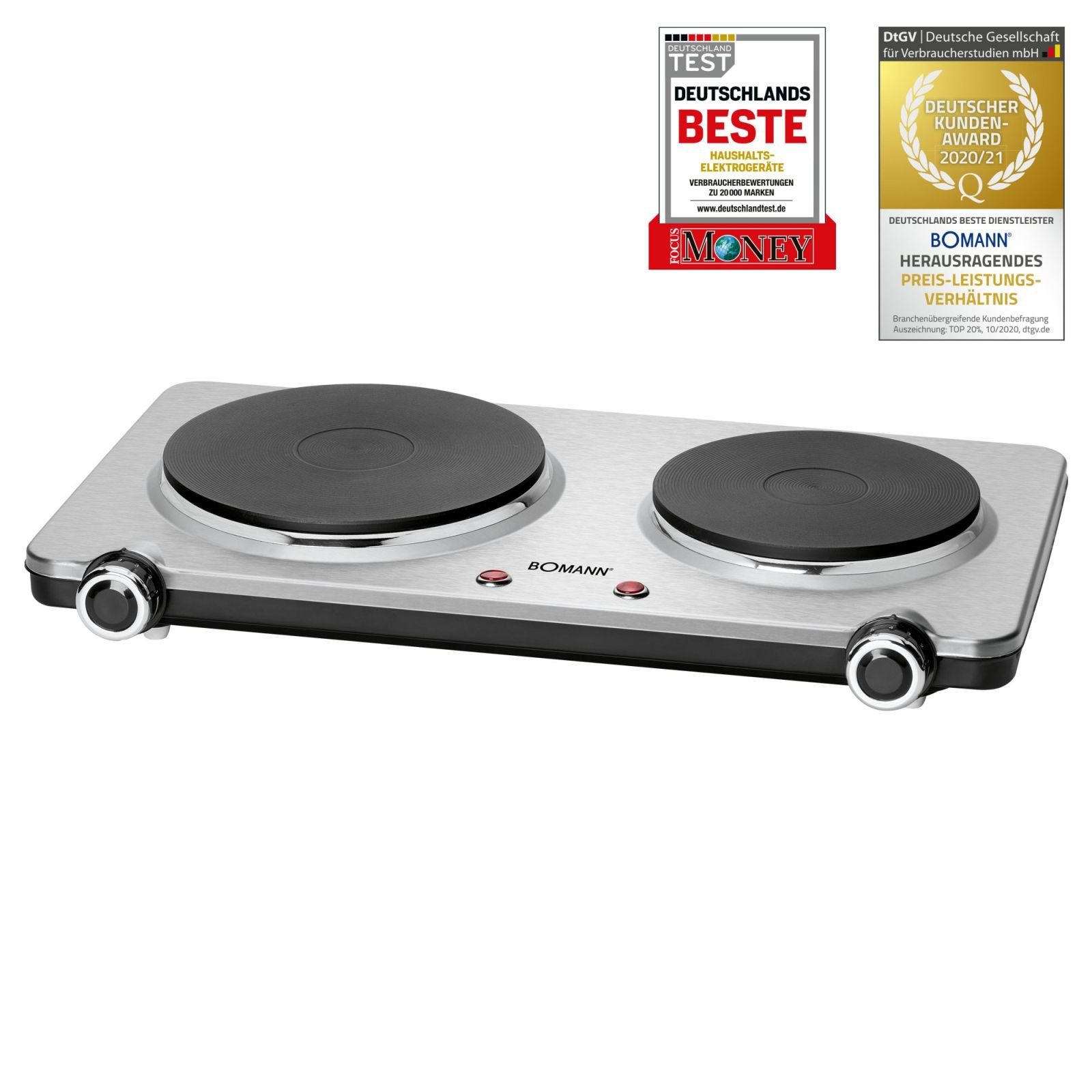 BOMANN Doppelkochplatte BOMANN Doppelkochplatte Edelstahl 1000-1500 Watt DKP 5033 E