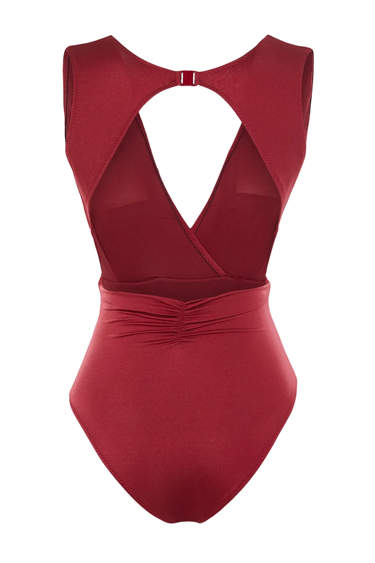 Trendyol Collection  Burgunderroter zweireihiger, drapierter normaler Badeanzug TBESS21MA0042