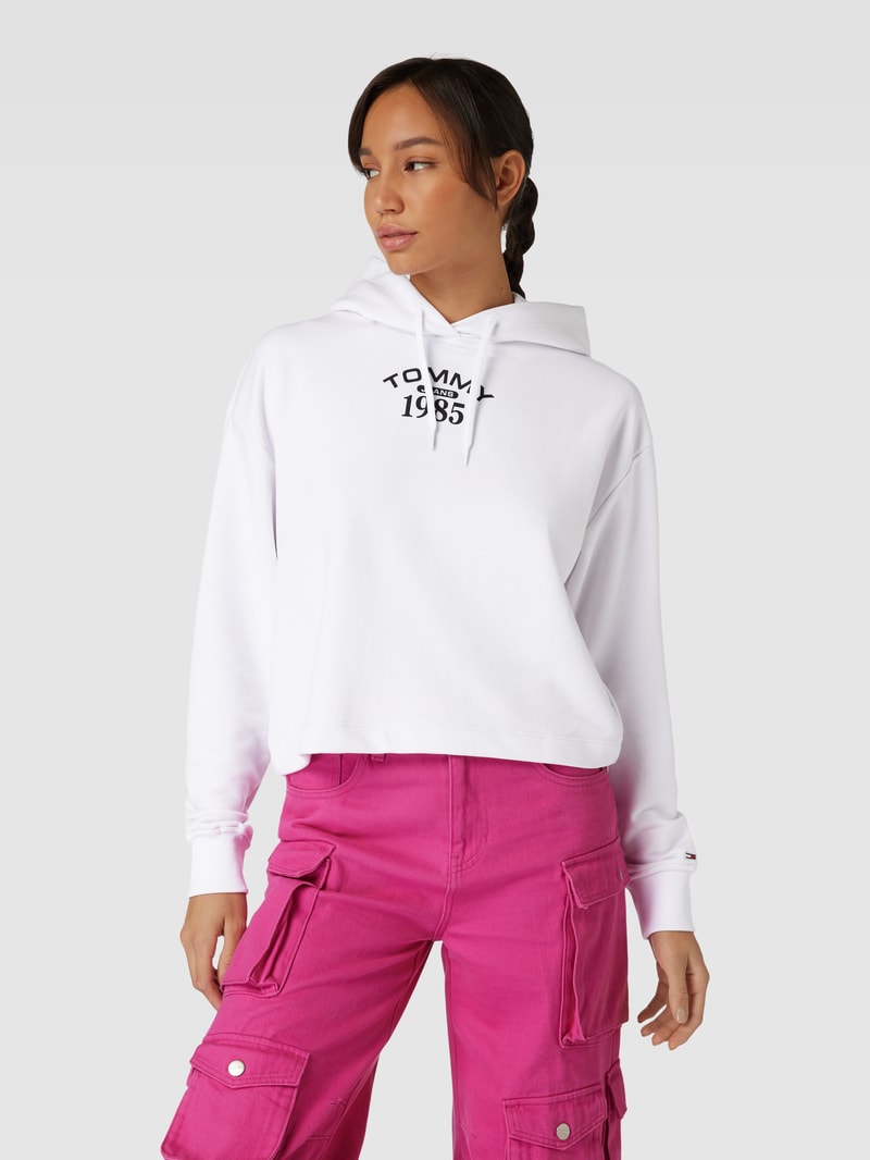 Hoodie mit Label-Print Modell 'ESSENTIAL' in weiß