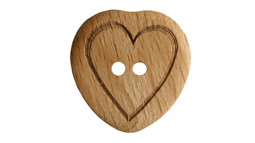 Dill 2-loch-Holzknopf mit Herzmotiv Ø 15mm 3er Pack natur