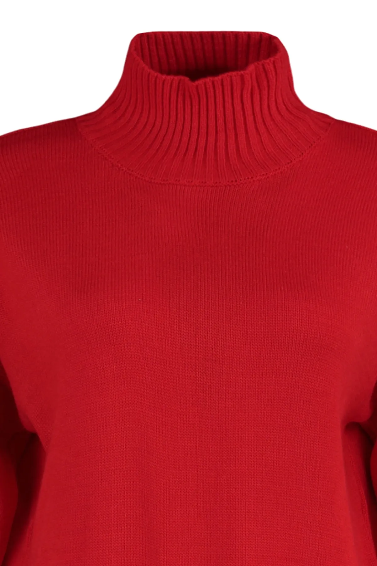 Trendyol Curve  Roter schulterfreier Strickpullover mit Rollkragen