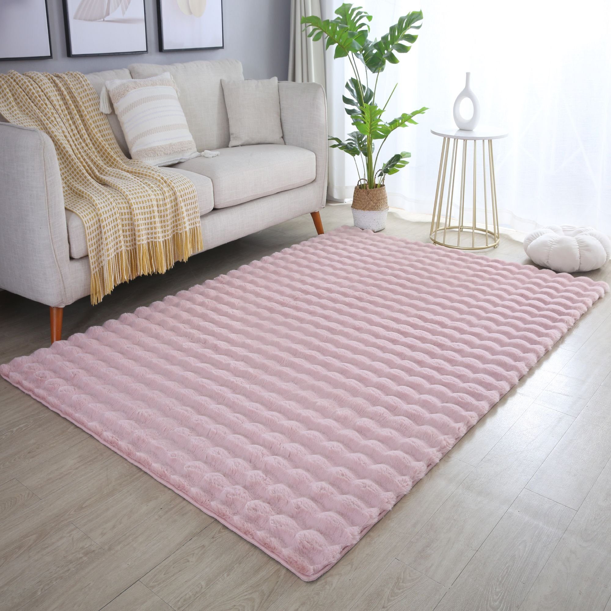Fellteppich Unicolor - Einfarbig, Carpetsale24, Läufer, Höhe: 25 mm, Teppich Wohnzimmer Soft Einfarbig 3D Optik flauschig Plüsch Teppich