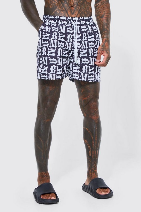 Kurze Badehose mit Gothic-Print