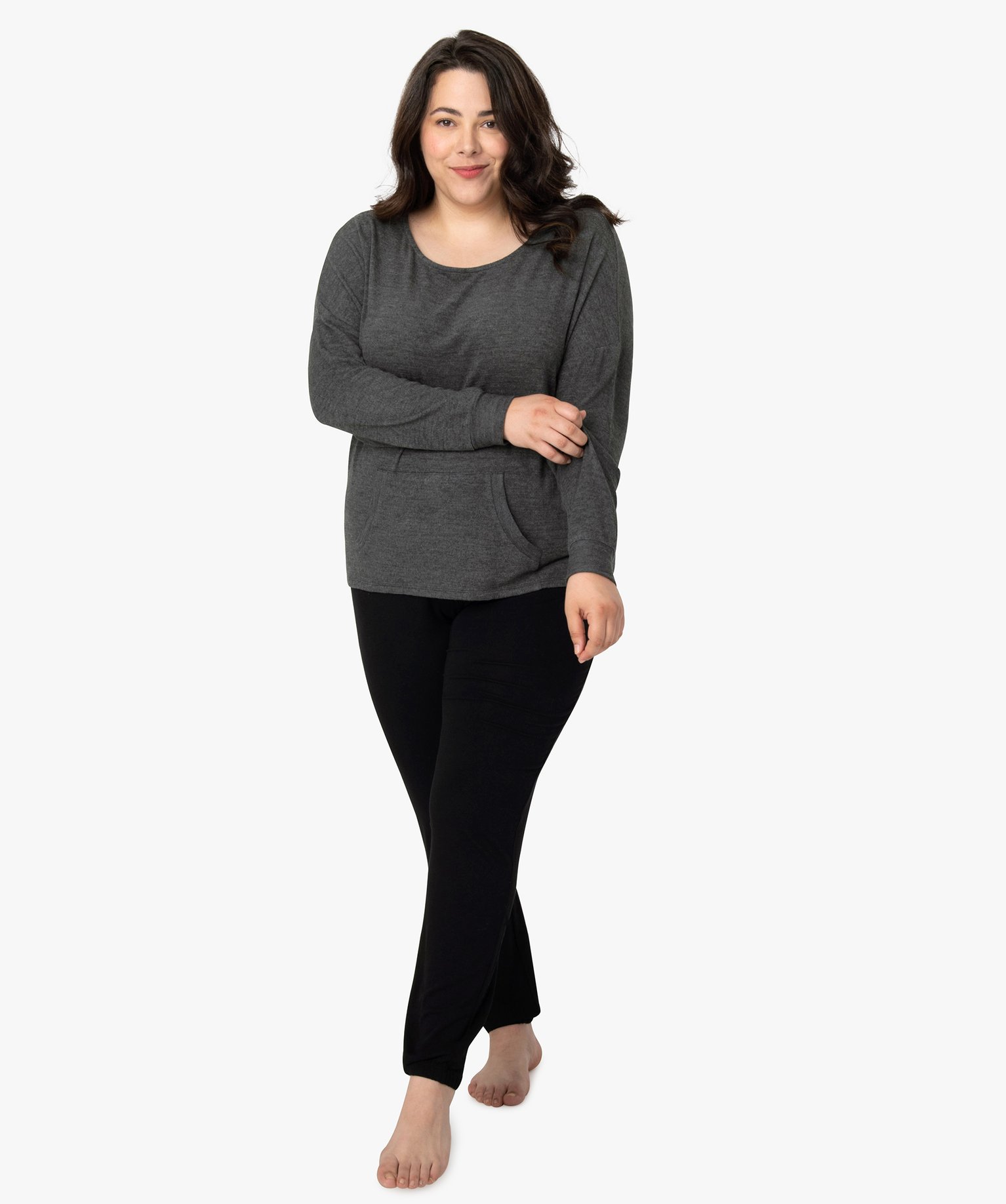 Pantalon de pyjama femme grande taille resserré dans le bas noir | GEMO
