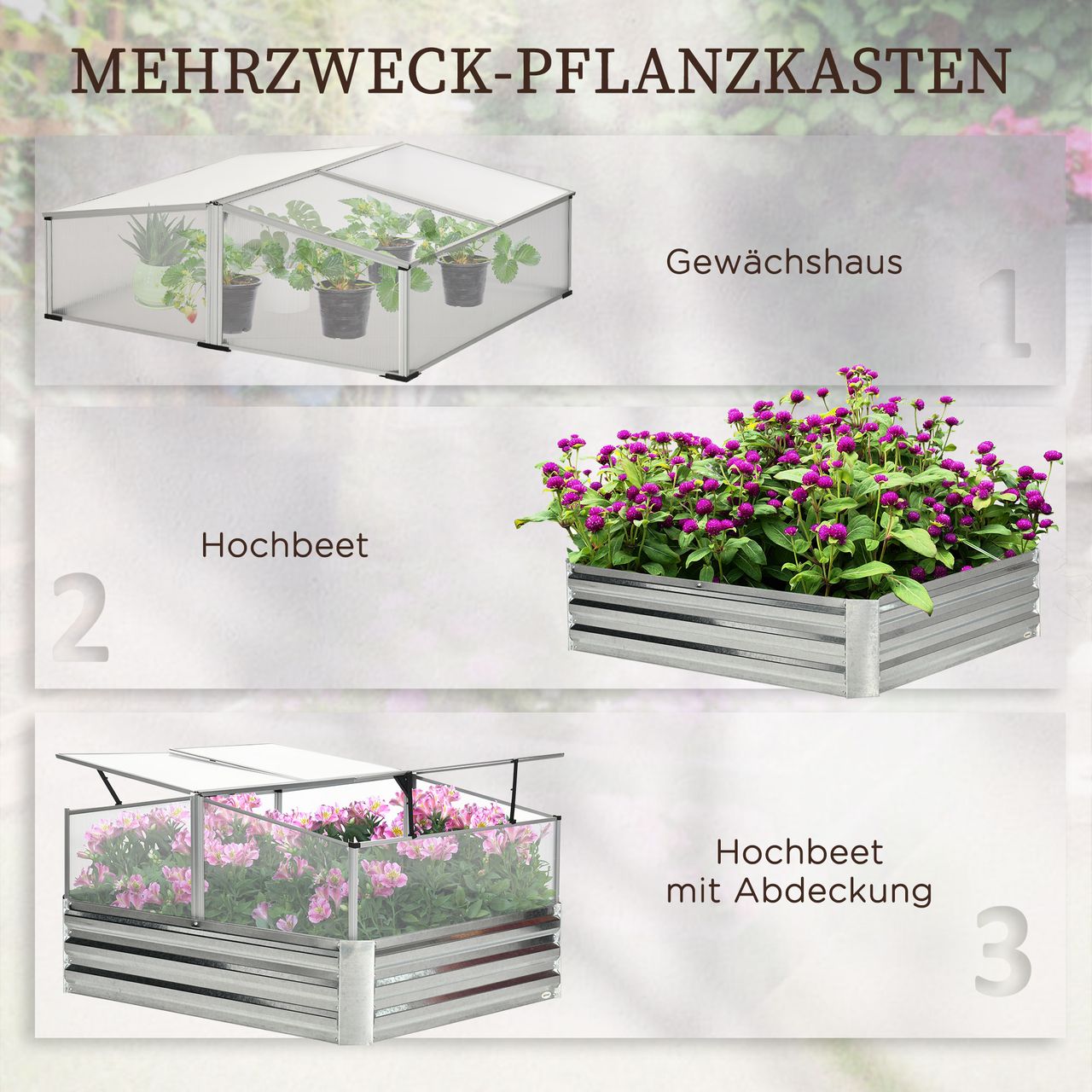 Outsunny Hochbeet Gemüsebeet mit Abdeckung für Garten, Terrasse Silber