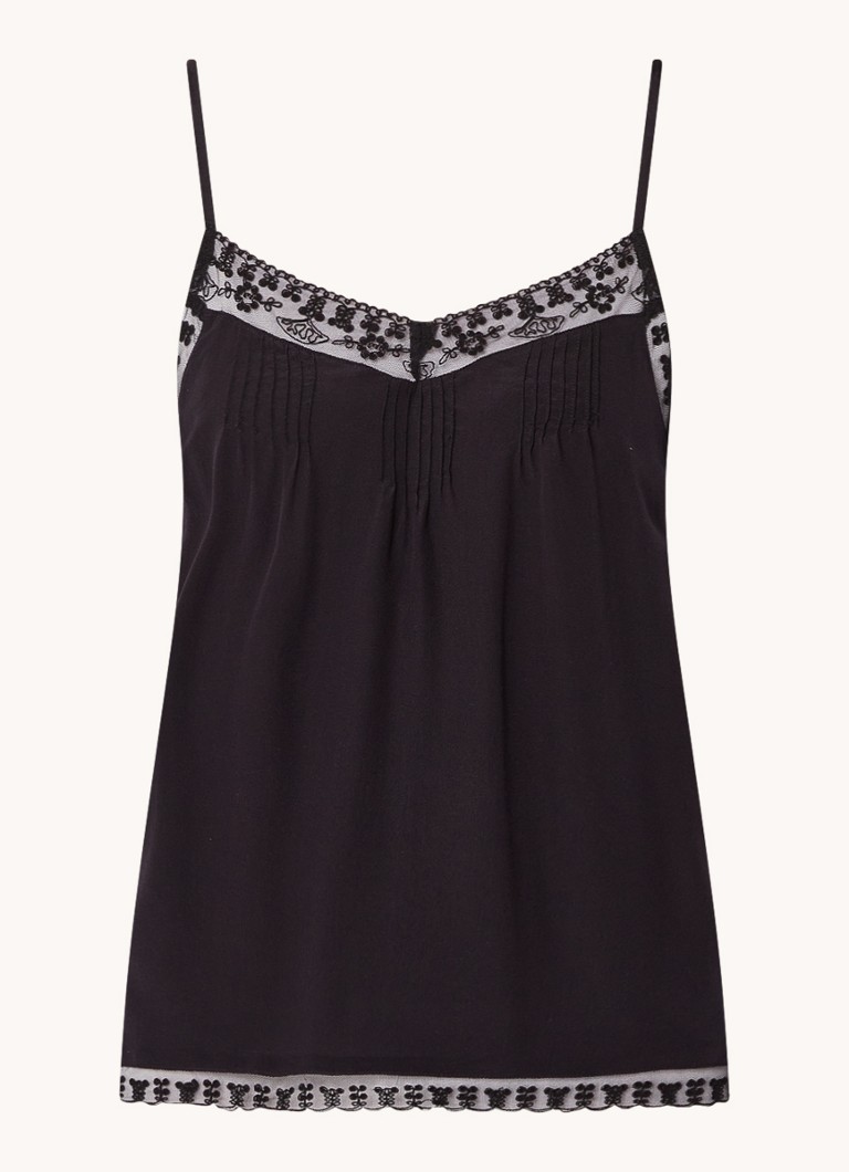 Gerard Darel Clara zīda spageti tops ar mežģīnēm