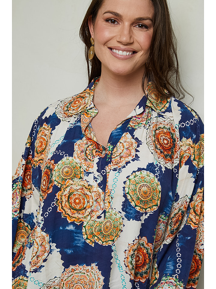 Curvy Lady Bluse in Creme/ Dunkelblau günstig kaufen