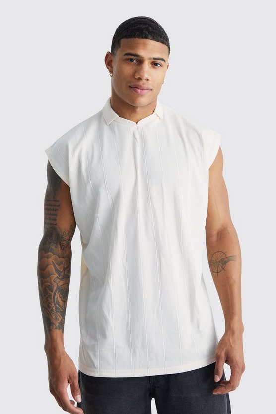 Ärmelloses Oversize Poloshirt mit V-Ausschnitt
