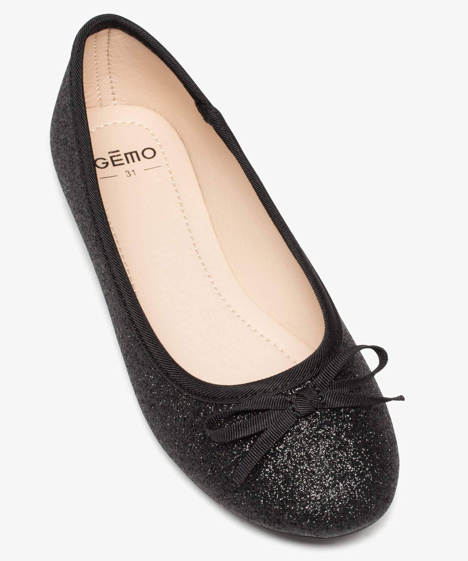 Ballerines fille unies pailletées à n?ud décoratif noir | GEMO