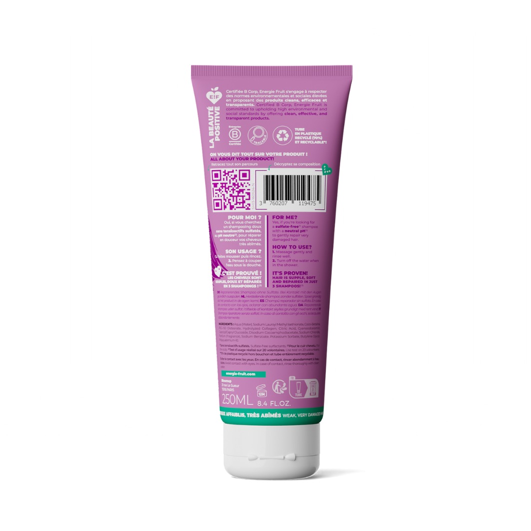 Szampon naprawczy Energie Fruit Collagen Repair, bez siarczanów - Do bardzo zniszczonych włosów - Kolagen roślinny i witamina B