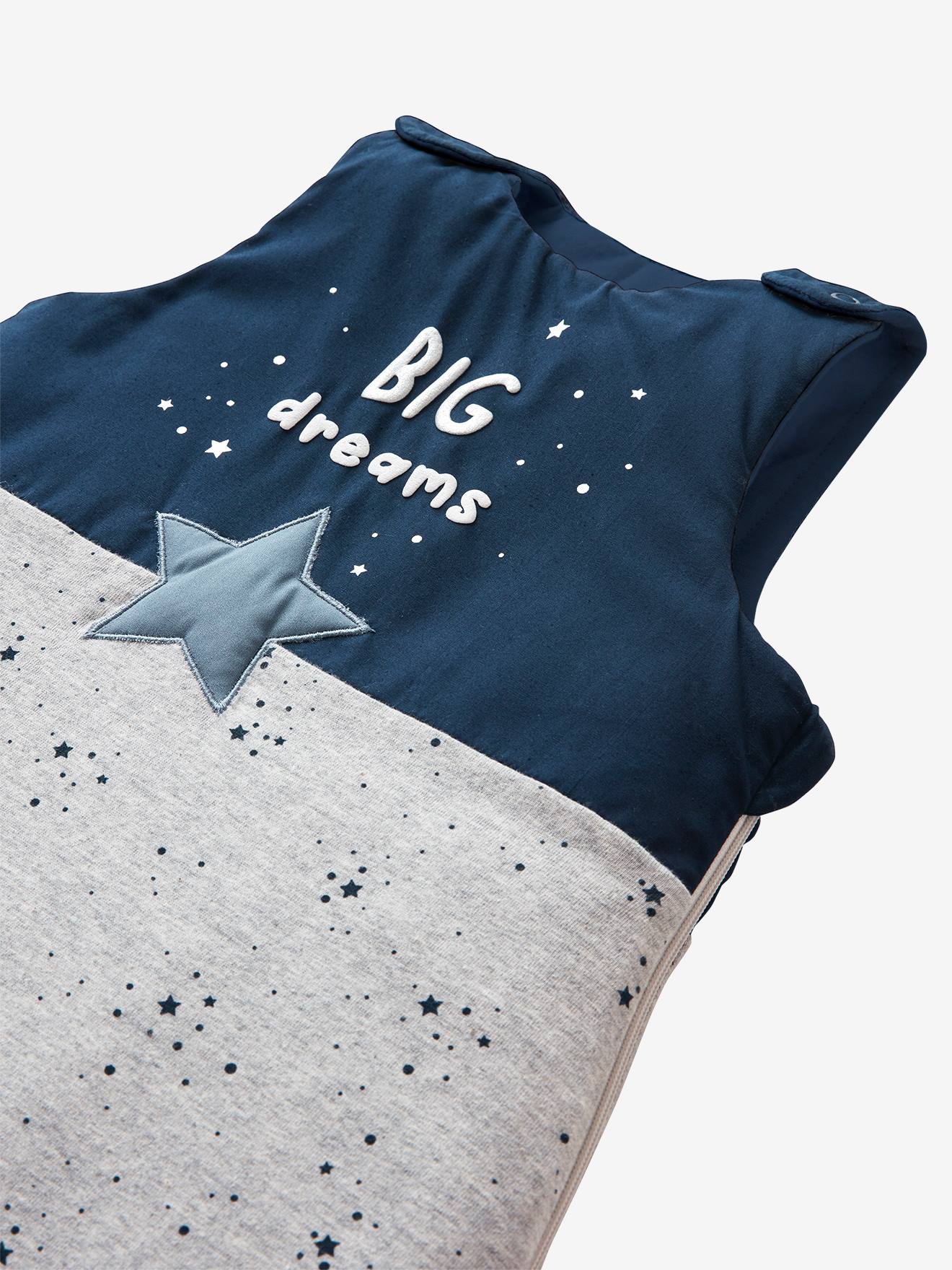 Vertbaudet Ärmelloser Baby Schlafsack BIG DREAMS Oeko Tex - marine/grau meliert