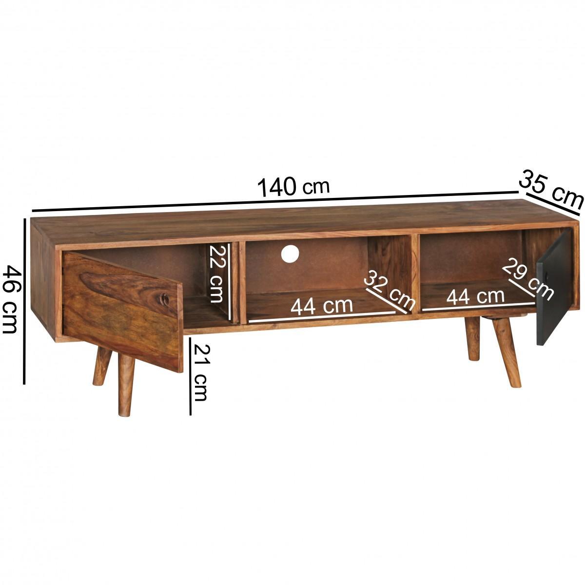 Wohnling TV Lowboard REPA Massiv-Holz Sheesham Braun/Schwarz