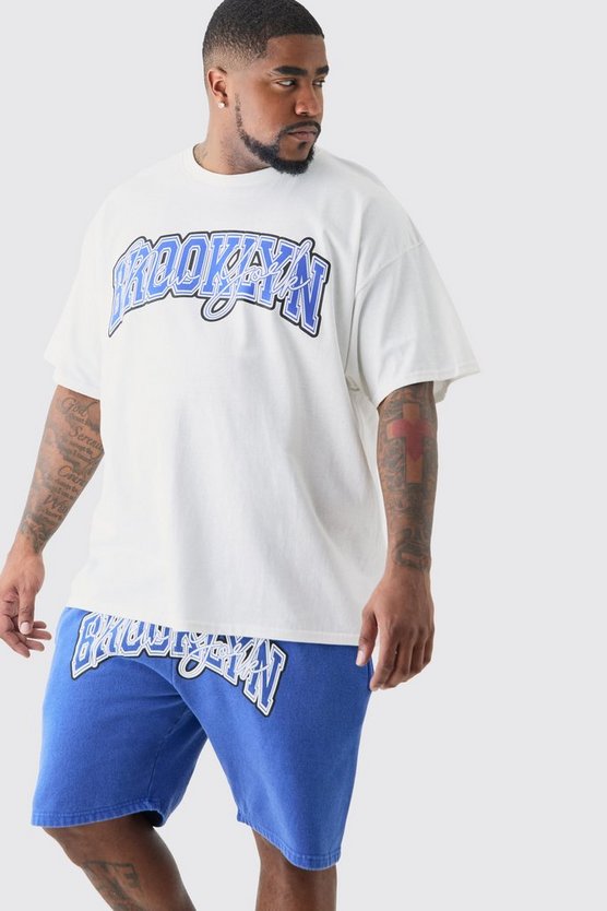 Plus T-Shirt und Shorts mit Brooklyn-Print