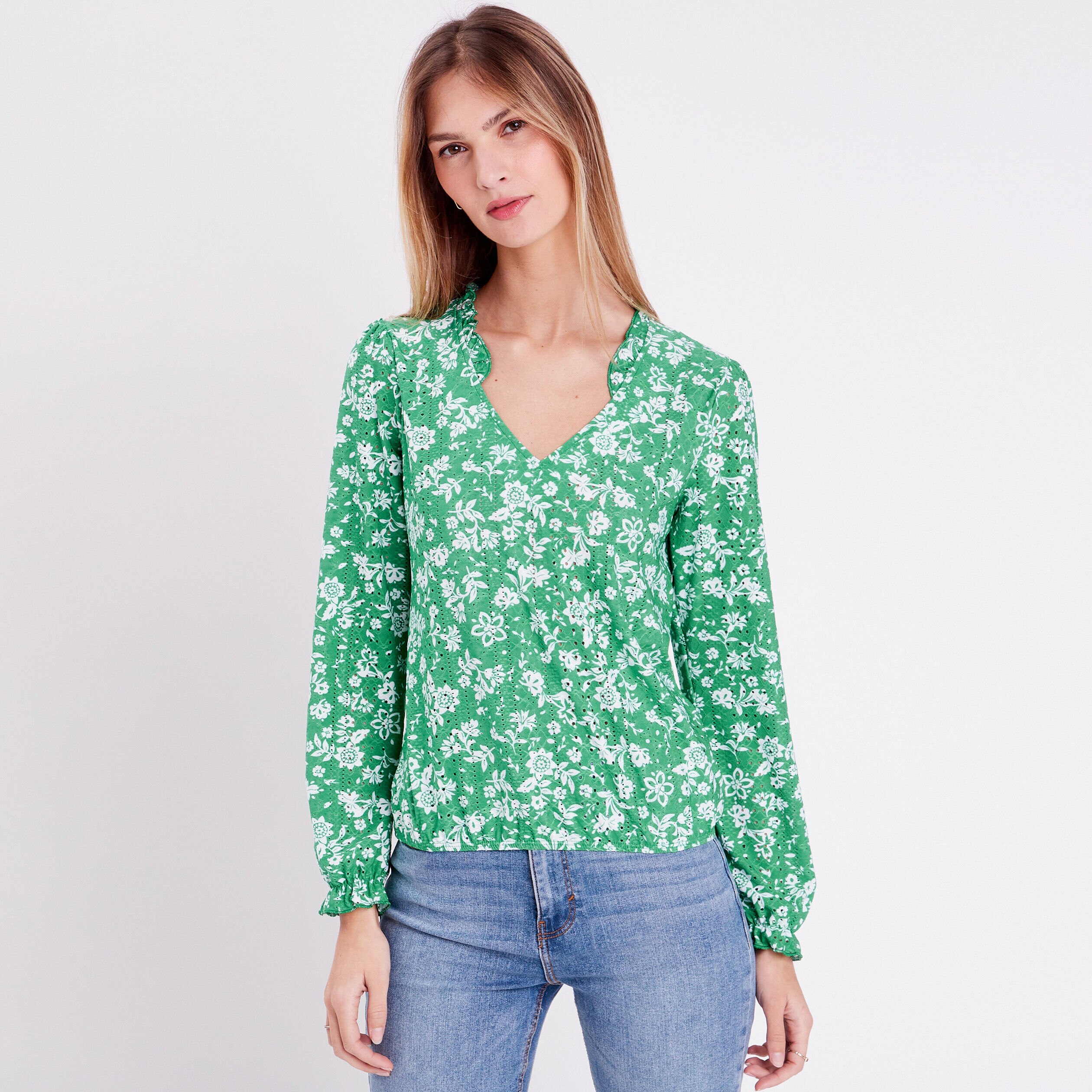 Blouse manches longues vert femme | Cache Cache