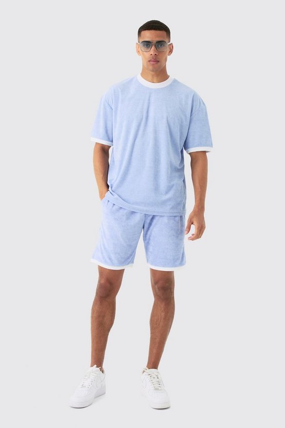 Oversize Kontrast Frottee T-Shirt & Shorts