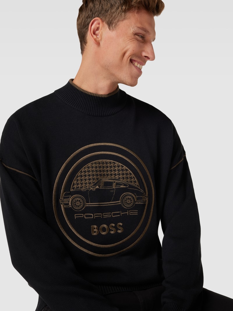 Strickpullover mit Label-Stitching - Porsche X Boss Collection in schwarz