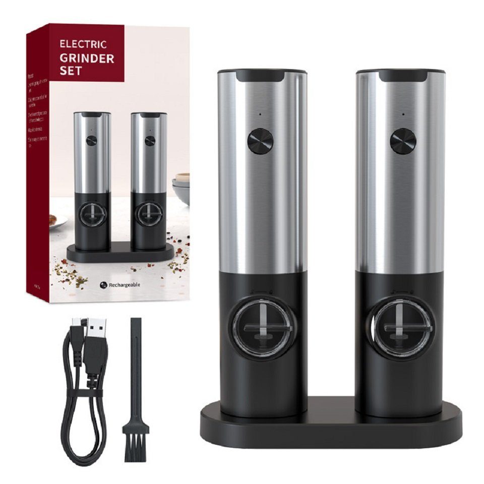 BUMHUM Salz-/Pfeffermühle Salz-/Pfeffermühle Salz und Pfeffermühle Salzmühle 2er Set Elektrisch USB Aufladbar Gewürzmühle mit Keramikmahlwerk,Adjustable Gewürzmühle, mit Wiederaufladbare Batterie und LED Indikator,Chilimühle Grinder