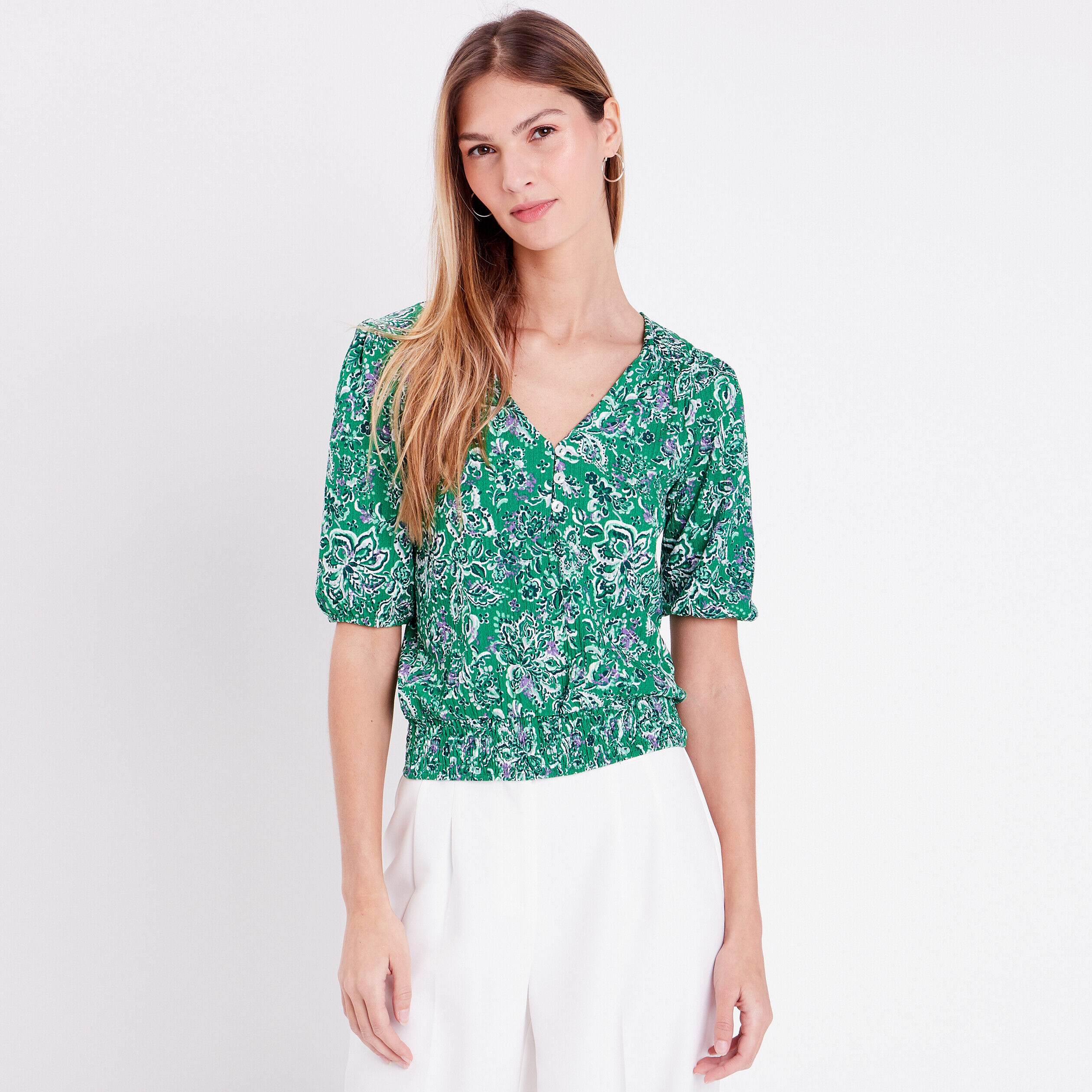 Blouse avec boutons au col vert femme | Cache Cache