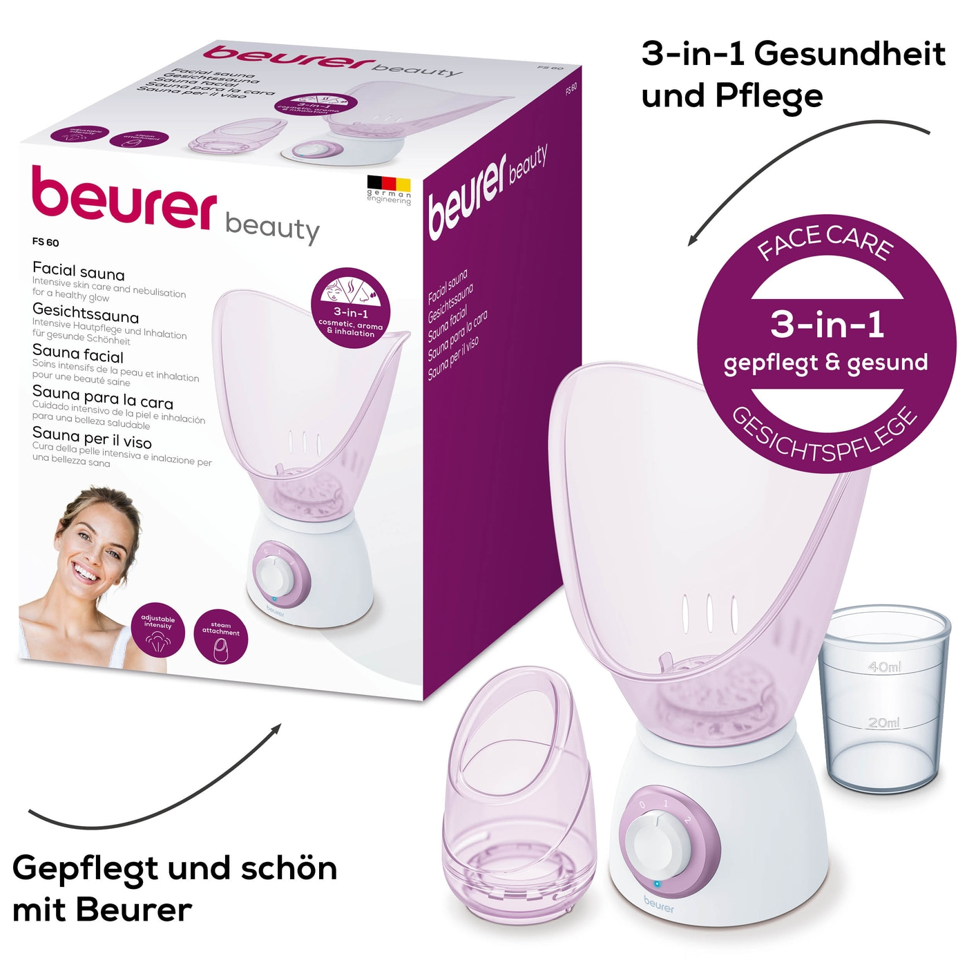 Beurer FS 60 Gesichtssauna-3-in-1: Gesichtsreinigung, Aromatherapie und Inhalation