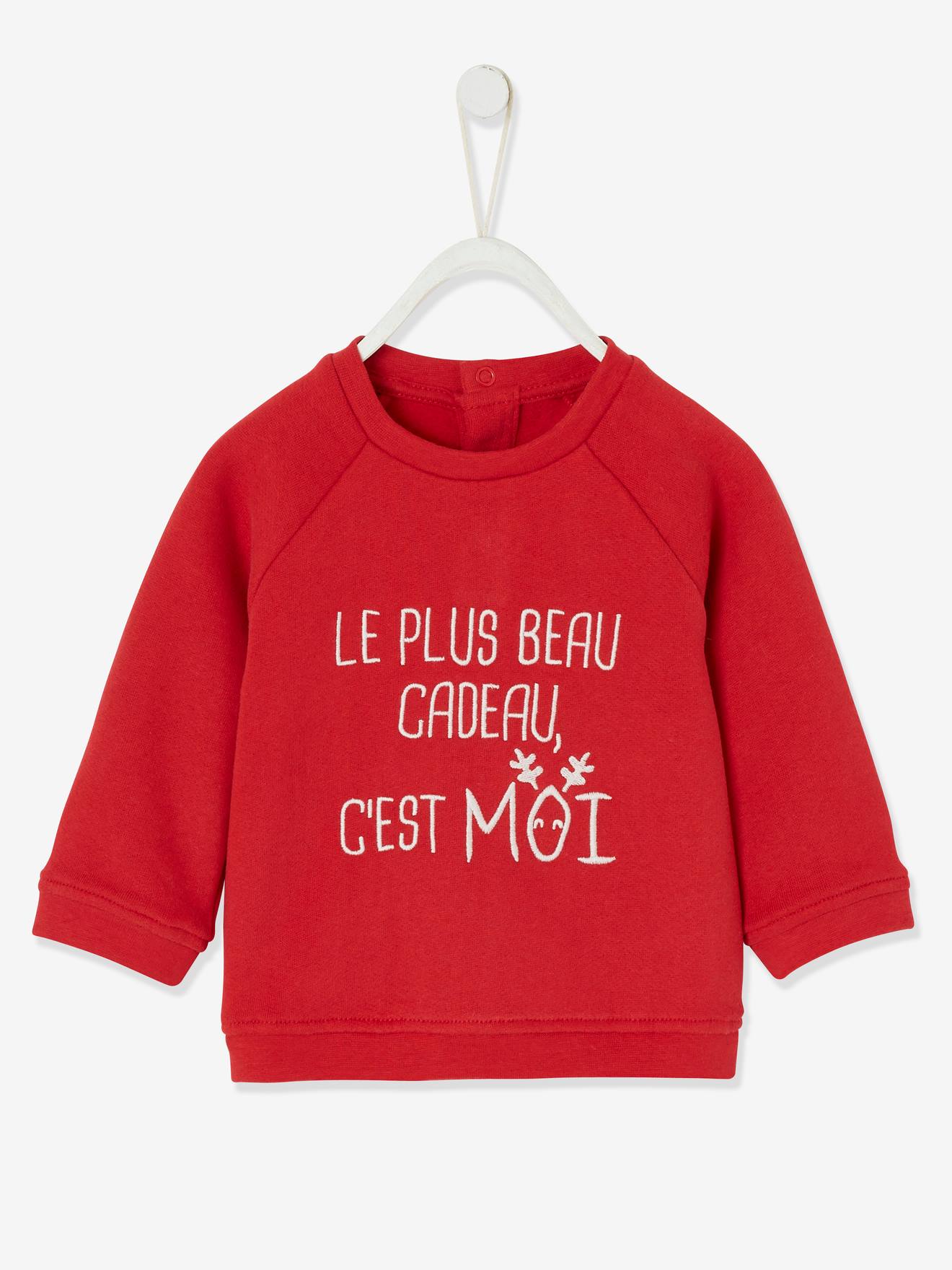 Sweat de Noël bébé garçon avec message rouge brique