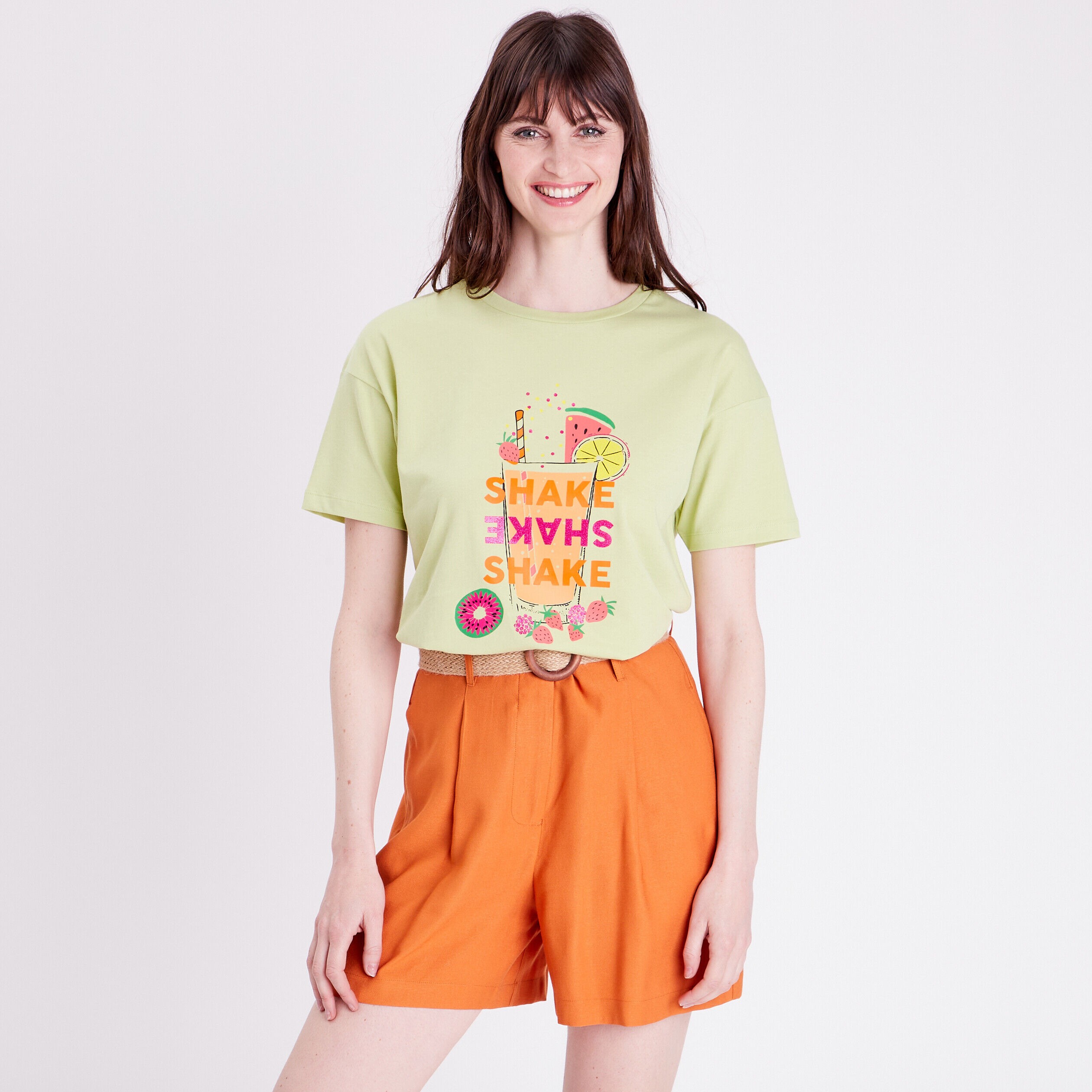 T-shirt oversize col rond vert pastel femme | Cache Cache