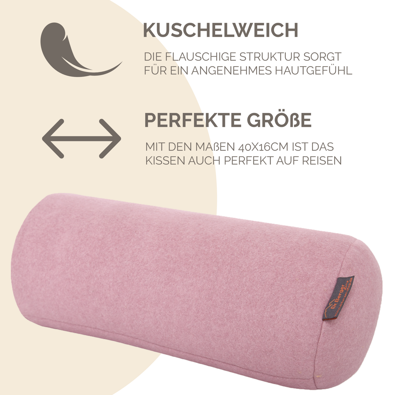 Dr. Berger Original Dr. Berger Velours-Fleece Nackenrolle Rosa 40 x 16 cm