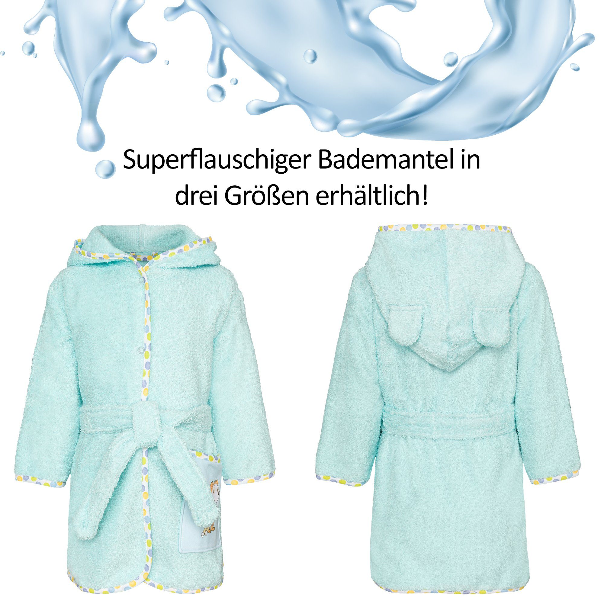 Smithy Kinderbademantel mit Bobo Siebenschläfer, Velours-Frottee, Kapuze, Gürtel, Knöpfe, made in Europe