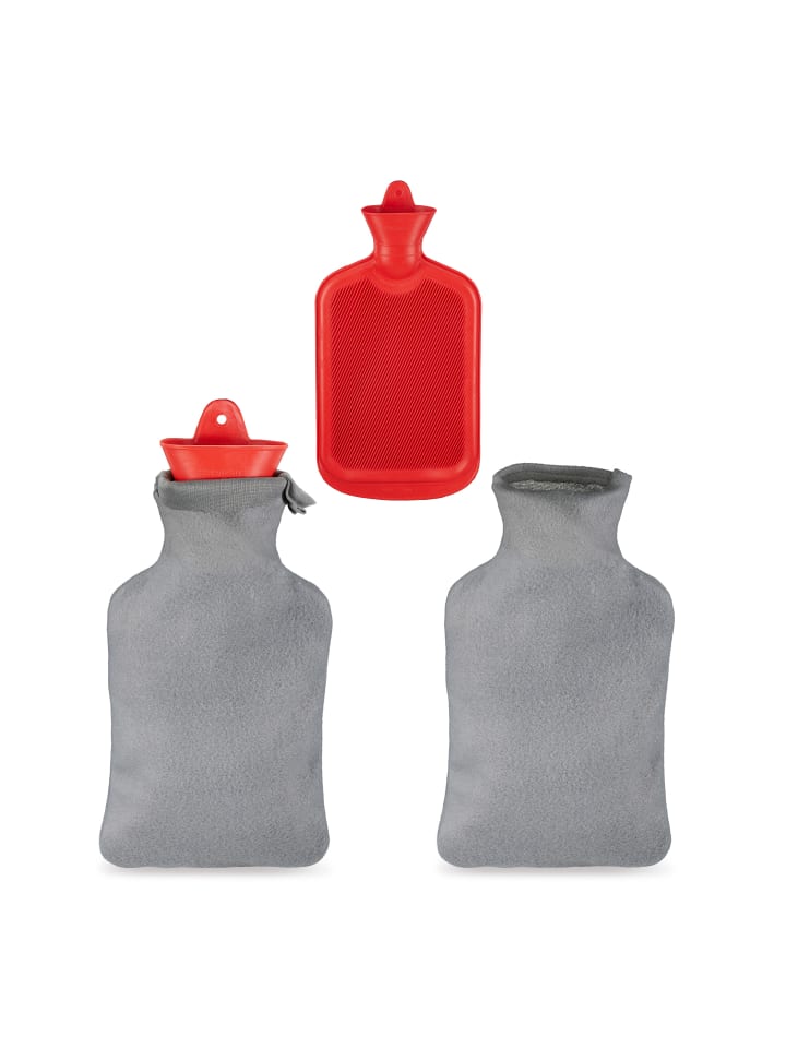 relaxdays 2x Wärmflasche in Grau/Rot günstig kaufen onesize