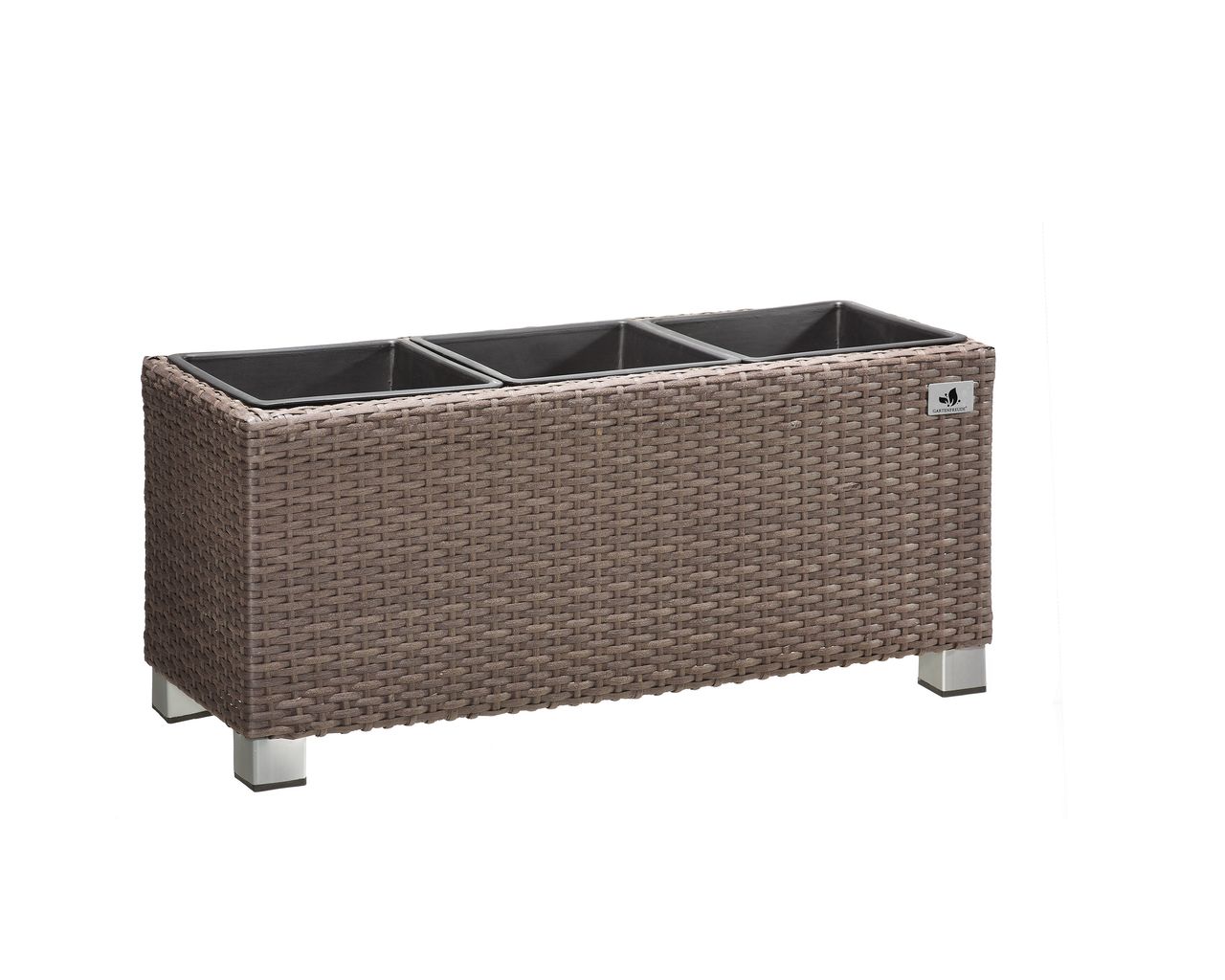 Weles Pflanzkübel Polyrattan 78 x 27 x 34 cm, für Innen und Außen, Kunststoffeinsatz, mocca