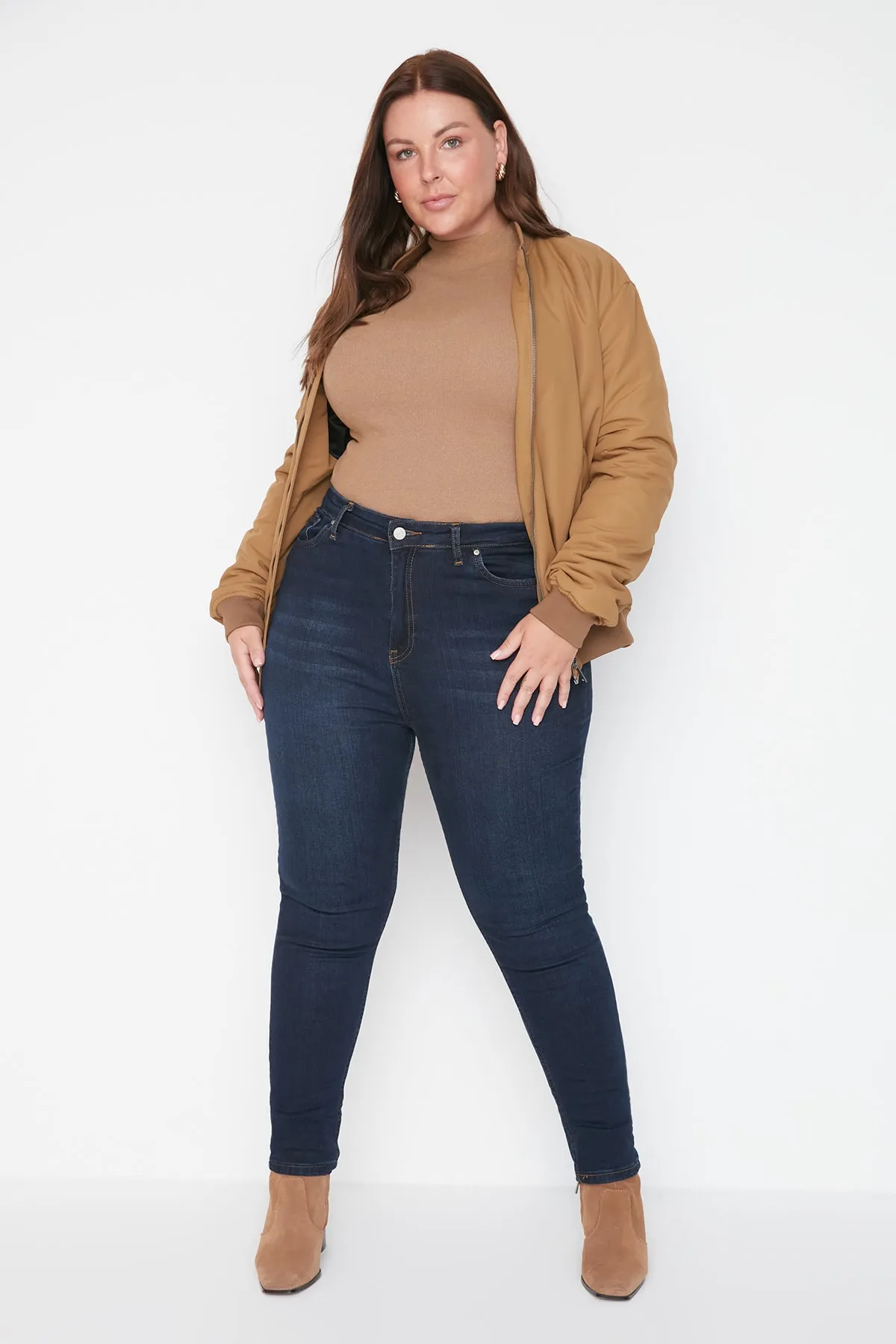 Trendyol Curve  Dunkelblaue Skinny Jeans mit hoher Taille TBBAW23JE00000