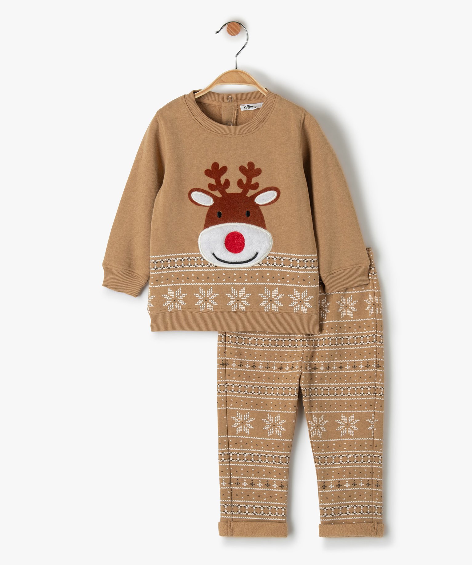 Ensemble bébé 2 pièces en molleton chaud spécial Nol beige | GEMO