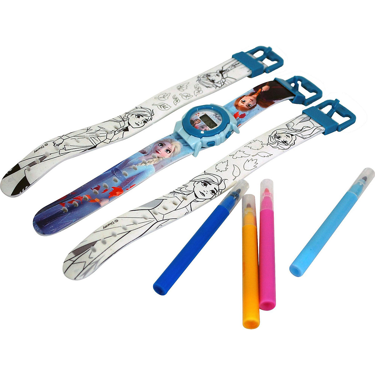 Kinderarmbanduhr digital   Die Eiskönigin, mit 2 Wechselbändern zum Bemalen