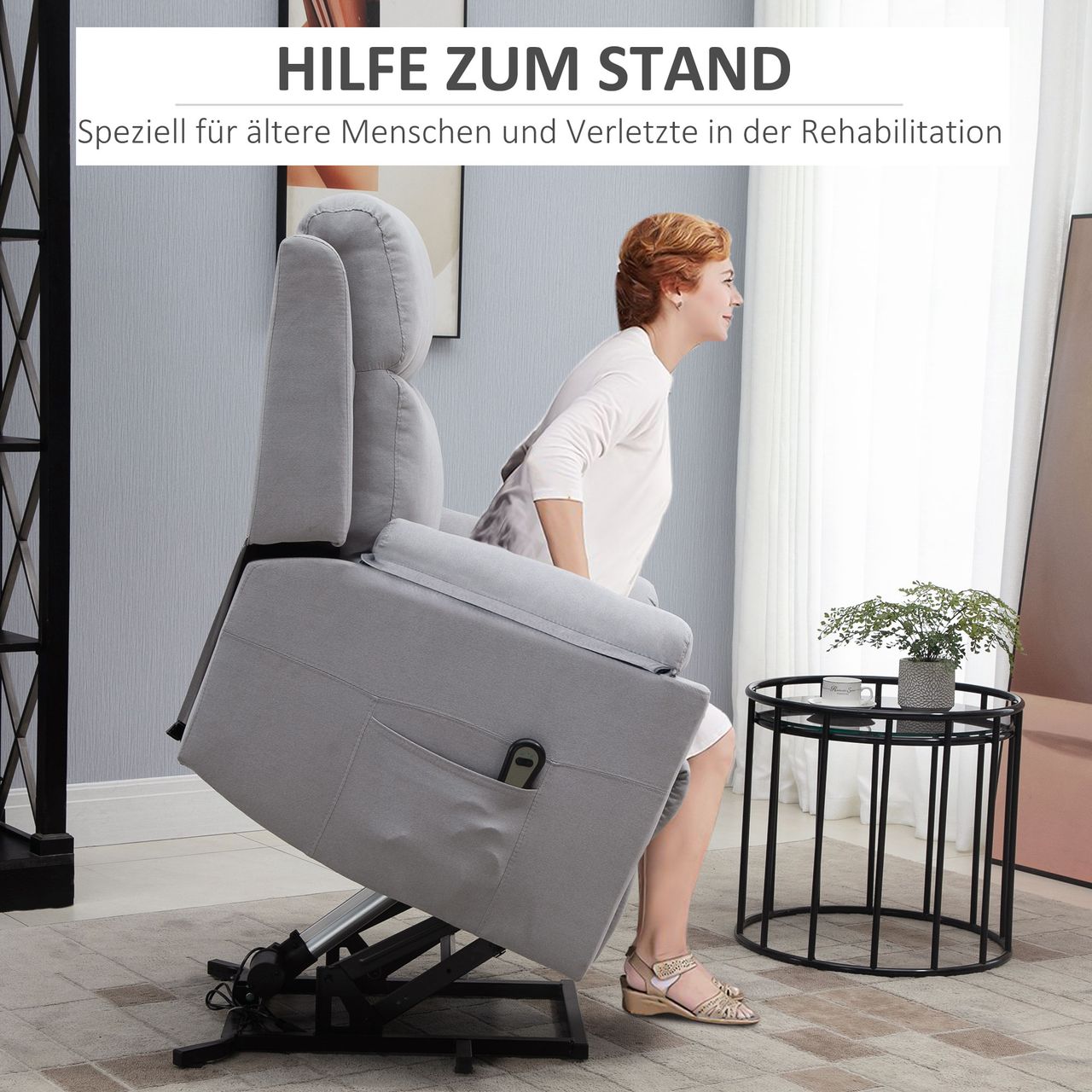 HOMCOM elektrischer Aufstehsessel Sessel mit Aufstehhilfe für Senior Relaxsessel Fernsehsessel Liegefunktion Leinen-Touch Grau 83 x 89 x 102 cm