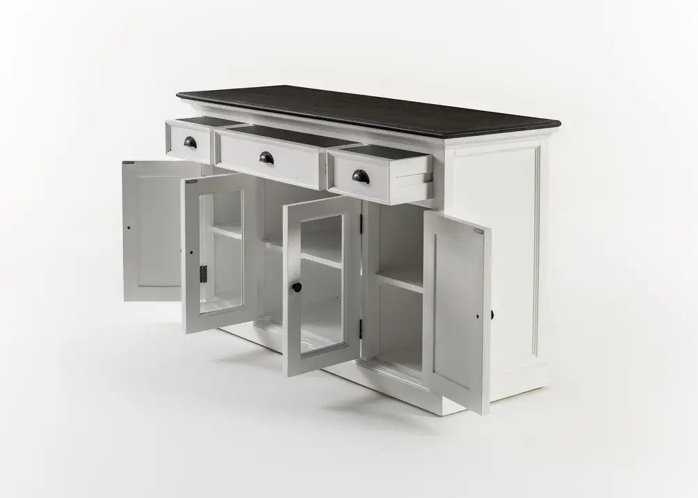 Novasolo Buffet Halifax Contrast Buffetschrank mit 4 Türen, 3 Schubladen und Glaseinsatz