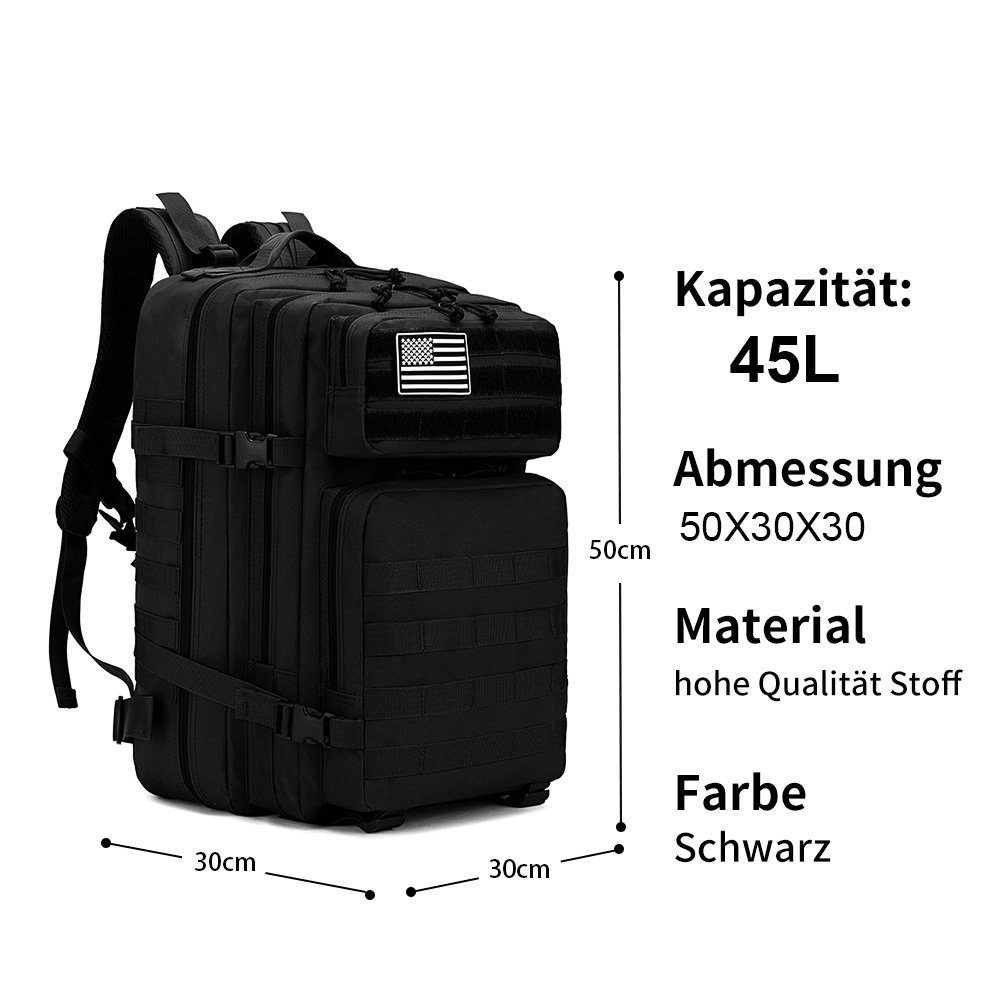 PANSY Trekkingrucksack für Outdoor-Reisen, Trekking, Camping, Bushcraft, 45 L, 50×30×30 cm, wasserdicht, verschleißfest